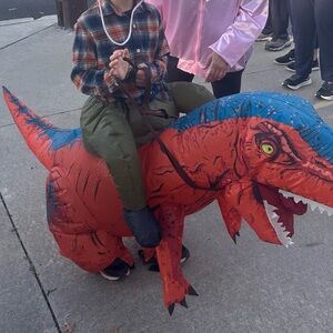 Inflatable Dinosaur Ride-On Costume for Kids - Red and Blue